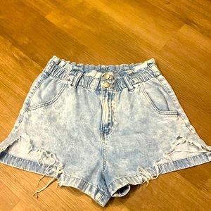 Women’s paper bag high rise jean shorts